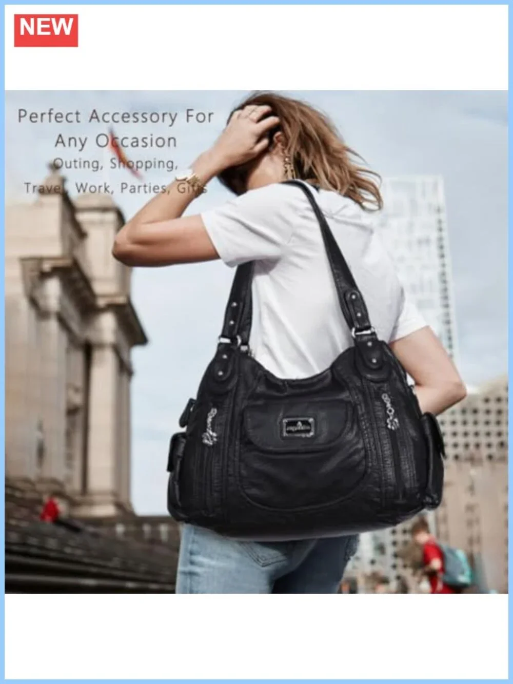 Large Faux Leather Hobo Tote with Multiple Pockets, Adjustable Strap